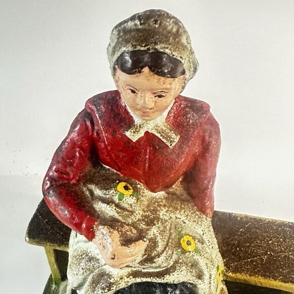 VTG Cast Iron Bookends/Door Stop Amish Man Woman Pennsylvania Dutch Wilton Stamp - Picture 3 of 11